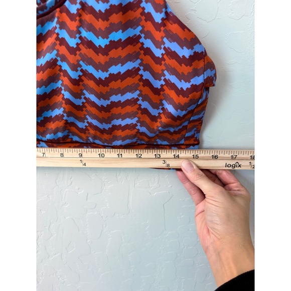 Janji Sz XL Pace Criss Cross Sports Bra Athletic Top Blue Brown Chevron Print - Picture 3 of 6